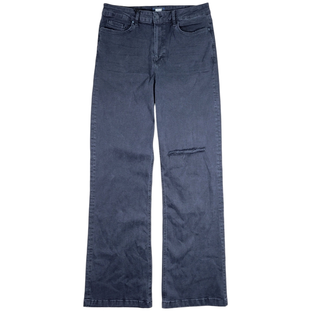Paige Jeans Womens 33‎ Black Denim Leenah High Rise Slim Fit Wide Leg Destructed